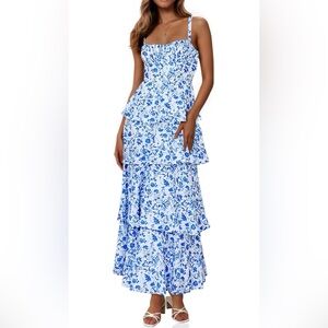 Blue and White Floral Maxi Dress